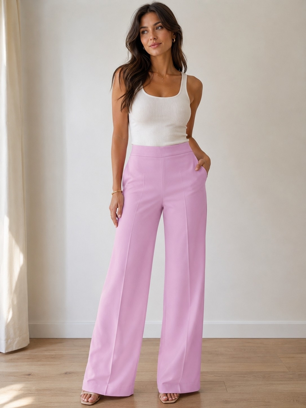 Zara Pink High Rise Wide Leg Dress Pants